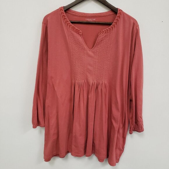 Coldwater Creek Womens Pintucked Embroidered Neck Size 2X Pink Peasant Boho - Picture 1 of 12